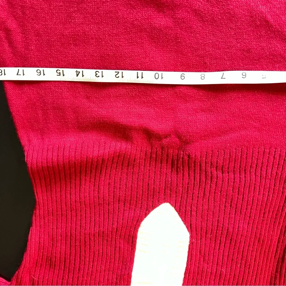 Vintage 70s Wool Blend Knit Shift Dress Sz 8 Burgundy Ivory Stretch Belt Silver - Picture 12 of 14